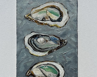 Oyster Art: Original Oil Painting, Coastal Kitchen Decor by AymelekArt