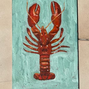 Lobster Oil Painting: Original Nautical Coastal Art, 4x6 Inch by AymelekArt
