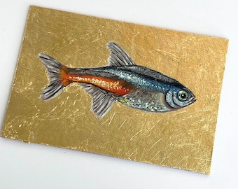 Original Fish Oil Painting: Small Art Wall Decor 4x6’’ by AymelekArt