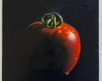 Original Tomato Oil Painting, Realistic Still Life Kitchen Art By AymelekArt