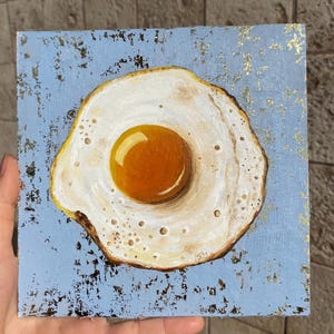 Ovo frito Pintura a óleo original Decoração de cozinha Arte de parede Trabalho Comida pequena Realismo Natureza morta Café da manhã Ovos mexidos Belas artes por AymelekArt