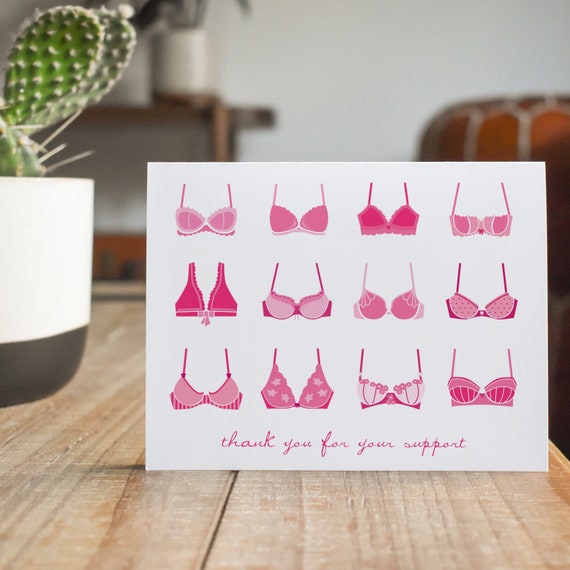 Breast Cancer Support, Pink Ribbon Thank You Cards, Pretty Bras Pink  Envelopes, Charity, Runs, Walks & 3-day Josie by Two Poodle Press 