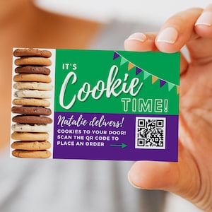 Scout Cookies Visitenkartendatei mit benutzerdefiniertem QR-Code, druckbarer Cookie-Flyer, Cookie zum Ausdrucken für Cookie-Verkäufe, Wagon-Verkäufe, Cookie-Stand