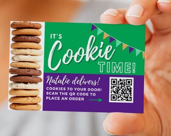 Scout Cookies Business Card File with Custom QR Code, Printable Cookie Flyer, Cookie Printable for Cookie Sales, Wagon Sales, Cookie Booth