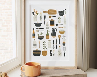 MCM Kitchen Print: Scandinavian Cooking Tools Art (Digital Download)