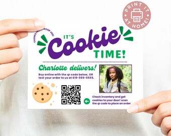 Print at Home Scout Cookie Cards | PDF Cookie Sale Handouts with QR Code | 4 per Page | Neighborhood Door to Door Sales | Digital Download