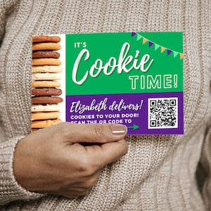 Scout Cookies 4X6 Flyer mit QR-Code und Name, druckbare Cookie-Postkarten-Handout, endgültige druckbare Datei vorinstalliert mit benutzerdefiniertem QR-Code 48HR Turn