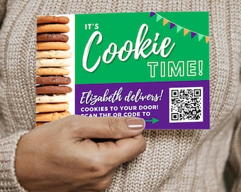 Scout Cookies 4X6 Flyer with QR Code and Name, Printable Cookie Postcard Handout, Final Printable File Preloaded w/ Custom QR Code 48HR Turn