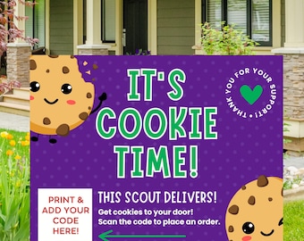 Scout Cookie Sale Yard Sign | 18x24 Printable Lawn Sign with QR Code | Custom Digital Download for Neighborhood Cookie Selling