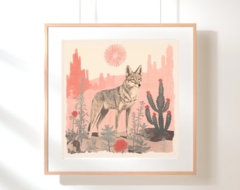 Pink Fox Kitchen Art, Fox Nursery Wall Art, Modern Desert, Boho Nursery Decor, Bohemian Art Poster Print Instant Download, Desert Poster Fox