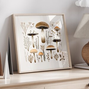 Cartel de setas para cocina o comedor, regalo de impresión de arte de acuarela de setas para cocina nueva, arte de pared del bosque Cottagecore cocina bosque de hongos
