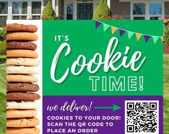 Scout Cookies Yard Sign with Custom QR Code, 18X24 Printable Cookie Lawn Sign, Receive Final Printable File Preloaded w/ Your Custom QR Code