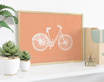 Peach Boho Bicycle Printable File for Art Wall : Nursery Kids Room Office | Modern Coastal Beach Farmhouse Room Decor  | Instant Download
