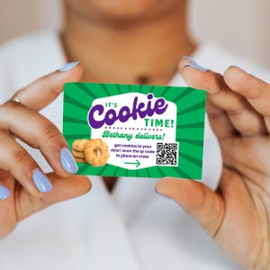 Scout Cookies Visitenkartendatei mit benutzerdefiniertem QR-Code, druckbarer Cookie-Flyer, druckbare Datei, die mit Ihrem benutzerdefinierten QR-Code-Cookie-Umsatz vorgeladen ist