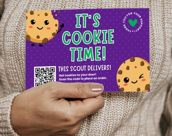 Scout Cookie Postcard Printable with Custom QR Code | 4x6 Custom Cookie Sale Flyer | Digital Download for Cookie Season Wagon Sales Cards