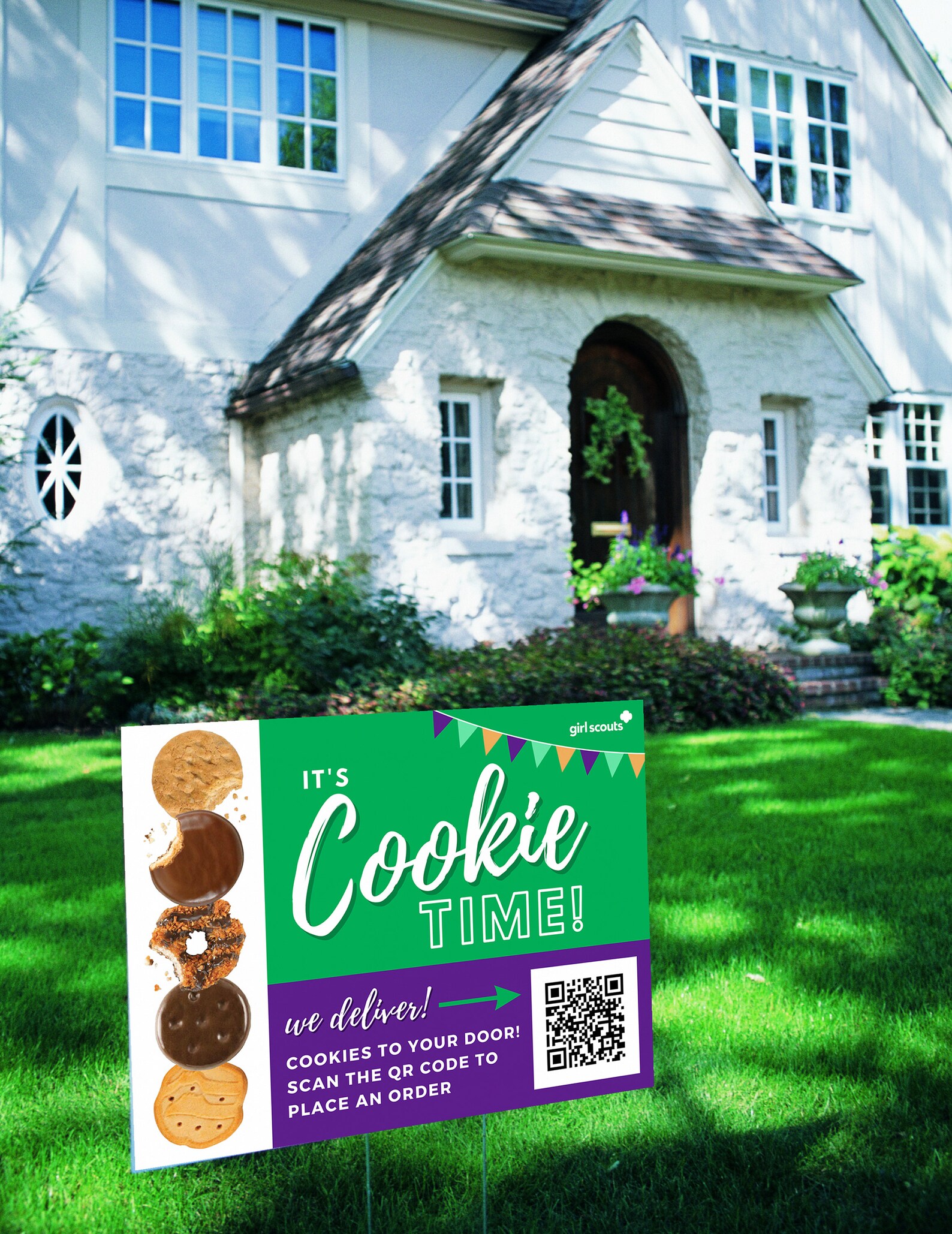 Girl Scout Cookies Yard Sign With QR Code, 18X24 Printable Cookie Lawn