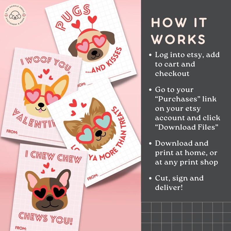 Valentine Classroom Printable Cards, Dog Valentines for Girls and Boys, Unisex Valentines for Class, Valentines for School, Instant Download image 4