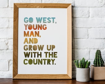 Go West Ombre Adventure Boho Western Printable Art Wall Print : Playroom Kids Room Cowboy | Modern Farmhouse Room Decor  | Instant Download