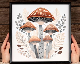 Mushroom Wall Art Print – Botanical Woodland Decor, Cottagecore Nature Illustration, Printable Rustic Fungi Artwork