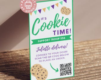 Scout Cookie Sale Business Card Printable | Custom QR Code Handout for Wagon & Booth Sales | Digital Download