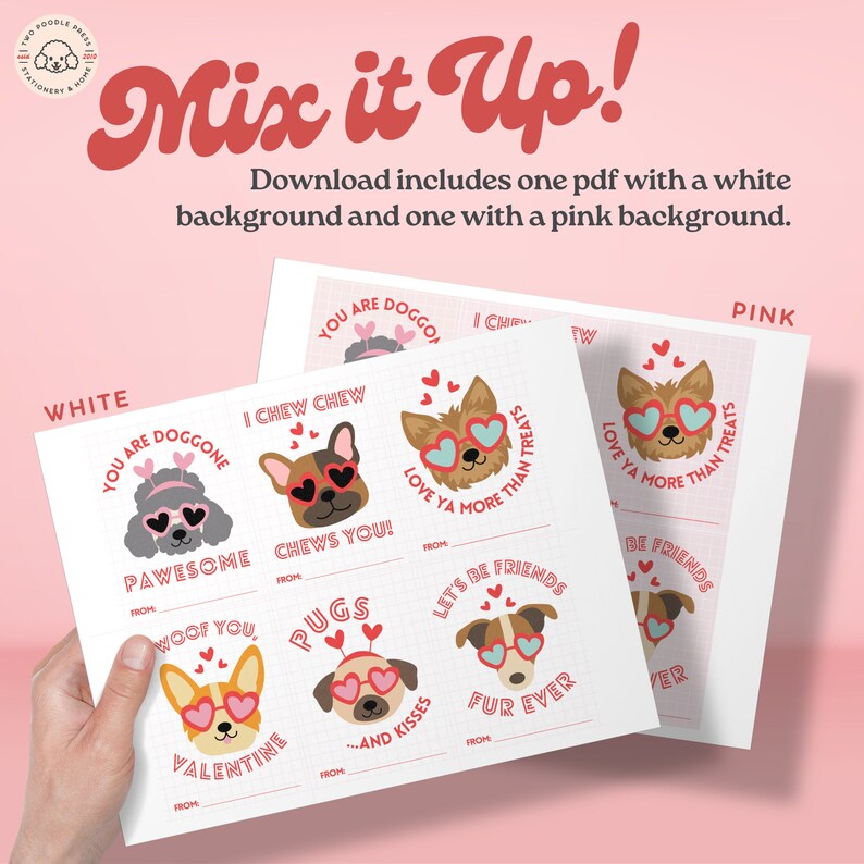 Valentine Classroom Printable Cards, Dog Valentines for Girls and Boys, Unisex Valentines for Class, Valentines for School, Instant Download image 5