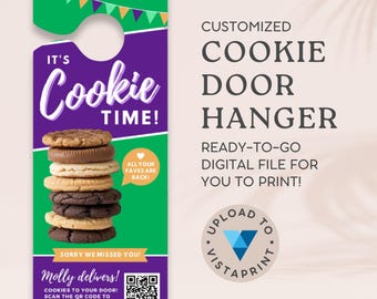 Scout Cookie Door Hanger Printable with QR Code | Custom Cookie Sale Door Hanger | Editable Digital Marketing for Cookie Season Cookie Booth