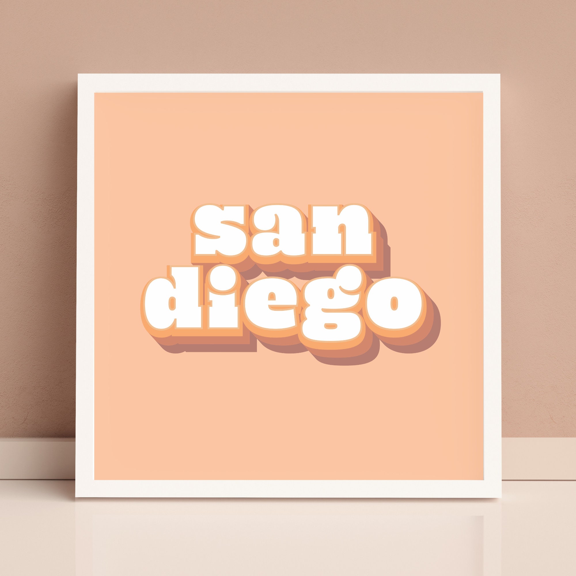 San Diego Art Print, San Diego Wall Art, Maximalist Home Decor, San Diego Poster | Beach House Decor | Peach Retro Art Print | Eclectic Boho