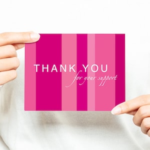 Tarjetas de agradecimiento sobre el cáncer de mama, cinta rosa, apoyo a la concientización sobre el cáncer de mama, carreras, paseos - Hot Pink Stripes - Jenna de Two Poodle Press