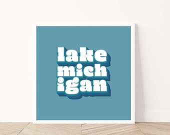 Lake Michigan Art Print: Retro Teal Lake House Decor (Digital Download)