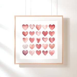 Watercolor Hearts Valentine Art Print: Boho Folk Decor (Digital Download)