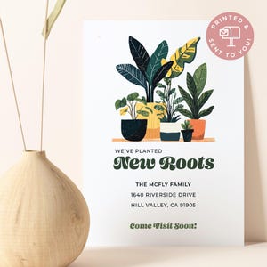 Retro We&#39;ve Moved Card, New Home Moving Announcement, Custom Printed New Address Card with Envelopes, We&#39;ve Planted New Roots Bohemian Home