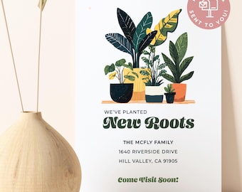 Retro Houseplant Moving Announcement: Custom New Address Card
