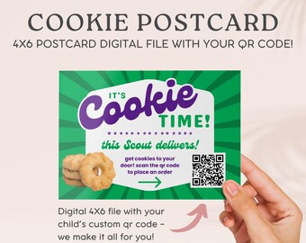 Scout Cookie Flyer Printable | 4x6 Postcard with QR Code | Custom Cookie Sale Card  for Wagon Sales | Digital Download