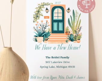 New Home Moving Announcement: Custom Bohemian Address Card with Envelopes