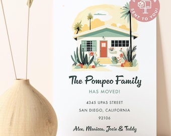 Retro Moving Announcement: Custom Printed MCM New Home Card