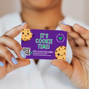 Scout Cookies Visitenkartendatei mit benutzerdefiniertem QR-Code, druckbarer Cookie-Flyer, druckbare Datei, die mit Ihrem benutzerdefinierten QR-Code-Cookie-Umsatz vorgeladen ist