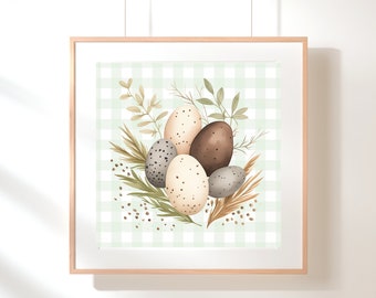 Easter Mantle Decor for Spring Boho Easter Egg Wall Decor with Gingham Print, Farmhouse Easter Gift Idea for Mom for Spring Easter Decor