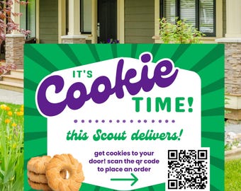 Scout Cookie Yard Sign Printable with QR Code | 18x24 Custom Cookie Sale Lawn Sign | Digital Download for Cookie Season | Cookie Sales Booth