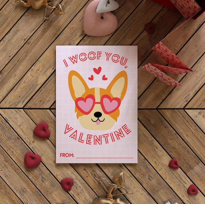 Valentine Classroom Printable Cards, Dog Valentines for Girls and Boys, Unisex Valentines for Class, Valentines for School, Instant Download image 10