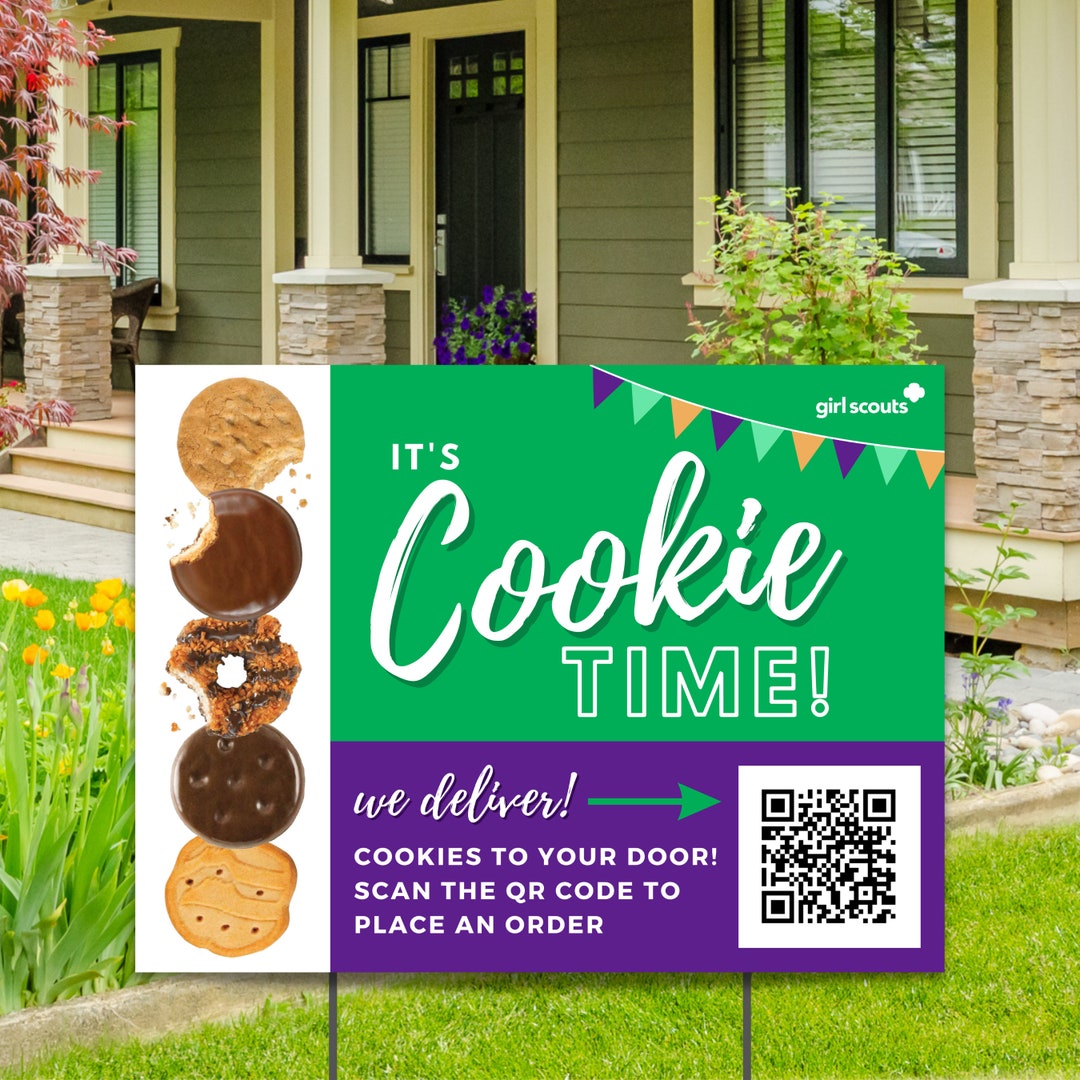 Girl Scout Cookies Yard Sign With QR Code, 18X24 Printable Cookie Lawn