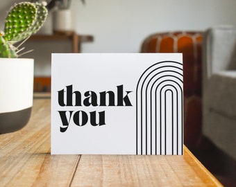 Wedding Thank You Cards, Black and White Thank You Cards w/ Kraft Envelopes - Modern Bohemian Business Thank Yous - Kate by Two Poodle Press