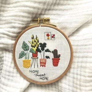 bloemen- en plantenpatroon muurring/home sweet home geschreven borduursels/muurdecoratie /handgemaakt borduurwerk/moedercadeau/vadercadeau