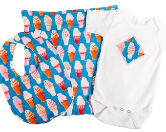 Ice Cream Baby Gift set - includes bib, bodysuit, burp cloth - available in size newborn - 24 months
