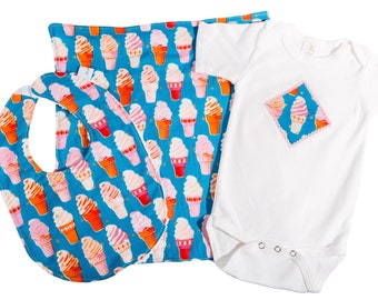 Helado Baby Gift set - incluye babero, body, paño de eructar - disponible en tamaño recién nacido - 24 meses
