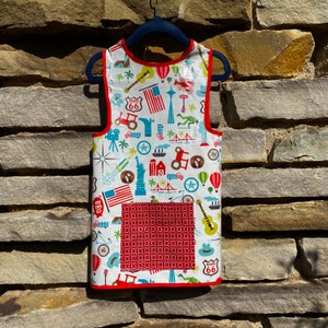 Art Smock Apron American Scene Route 66 Wipe Clean Vinyl Apron Fits Size 2T-4T image 1