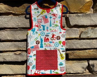 Art Smock Apron American Scene Route 66 Wipe Clean Vinyl Apron - Fits Size 2T-4T