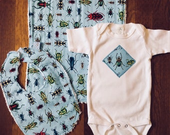 Bugs Baby Gift Set - includes bib, burp cloth, baby bodysuit (available in size Newborn - 24 months)