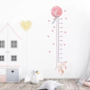Cute Bunny Hot Air Balloon Wall Sticker set for kids, Bunny Rabbit, Pink, wall decal, watercolor decal set, nursery peel and stick nursery