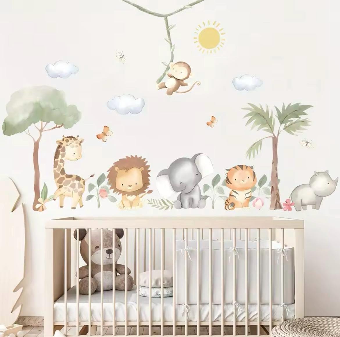 Watercolour Safari Animals Wall Decal Set, Peel and Stick Nursery Decor ...