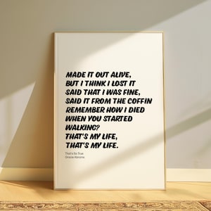 Gracie Abrams - That&#39;s So True Lyrics Song Poster | Digital Download PRINTABLE Wall Art | Wall Decor | Gifts For Her | Gifts For Him